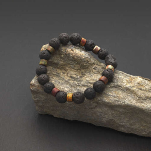 Pulsera difusora bohemia con cuentas de roca de lava natural y cerámica rústica Thera Eruption